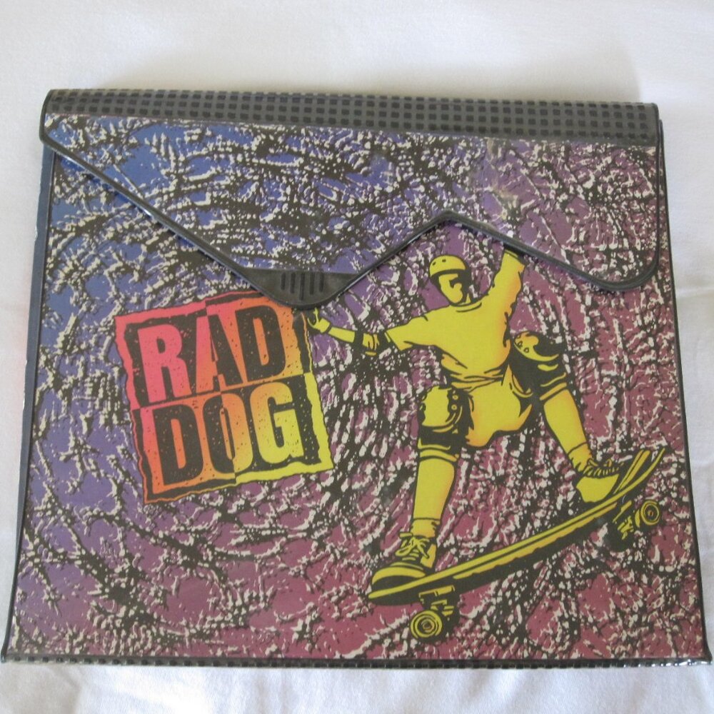 1988 Mead *Trapper Keeper* Data Center Binder- Rad Dog Skateboarder & 4 Folders